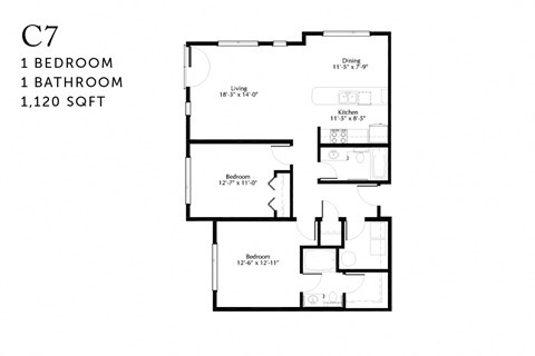 Floor plan for 2 beds, 2 baths, 1120 sqft